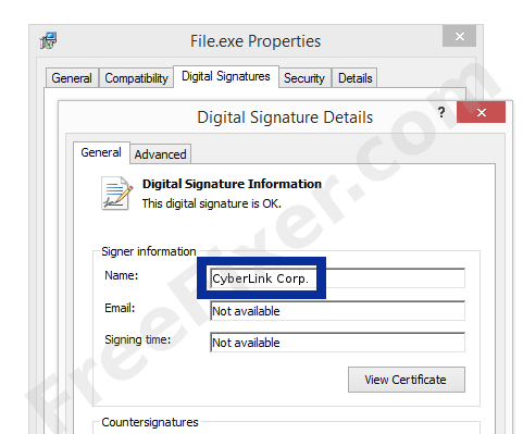 Screenshot of the CyberLink Corp. certificate